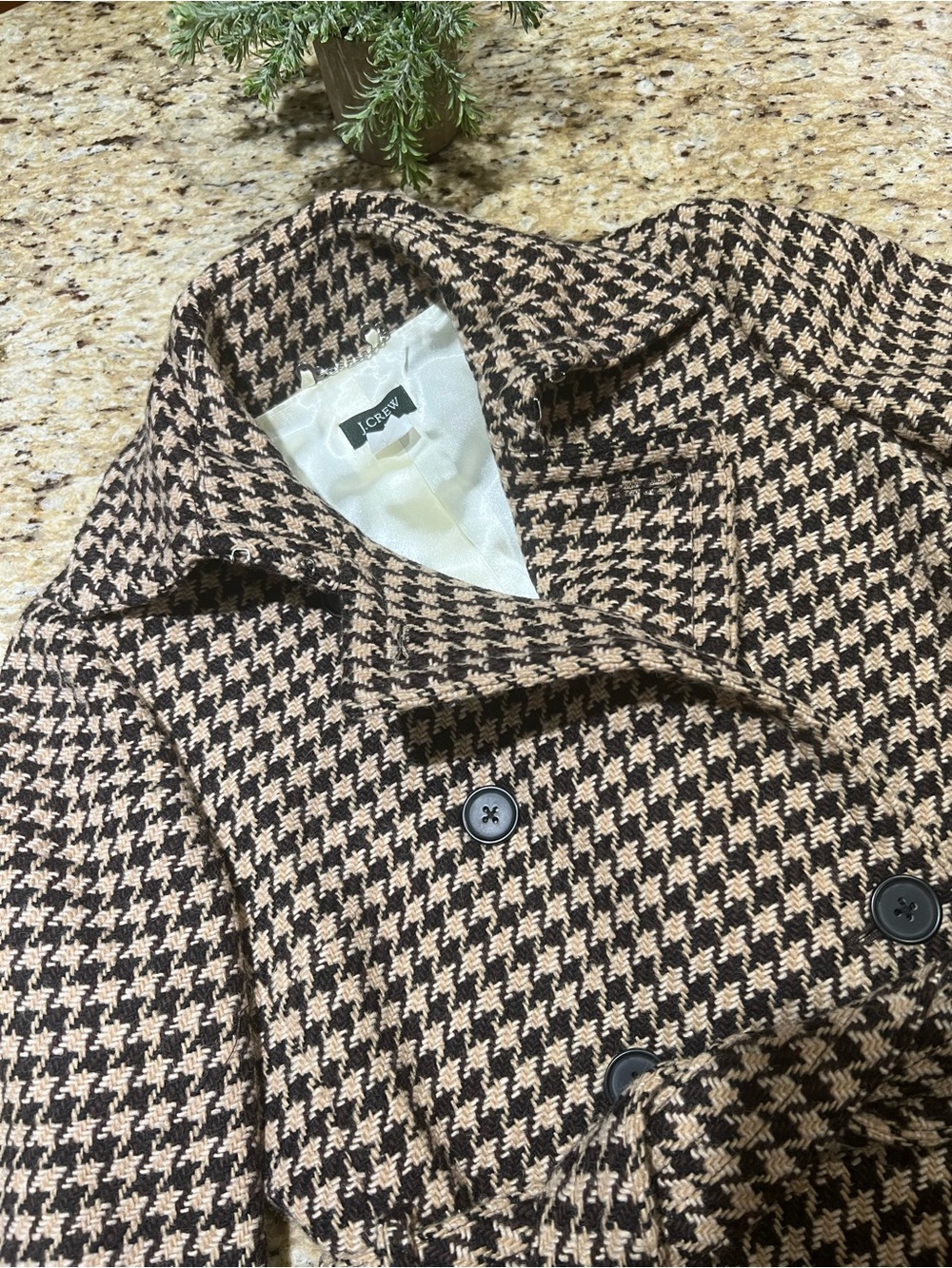 J. Crew Wool-Blend Brown Houndstooth Belted Double Breasted Coat Dress 6 - Picture 6 of 10
